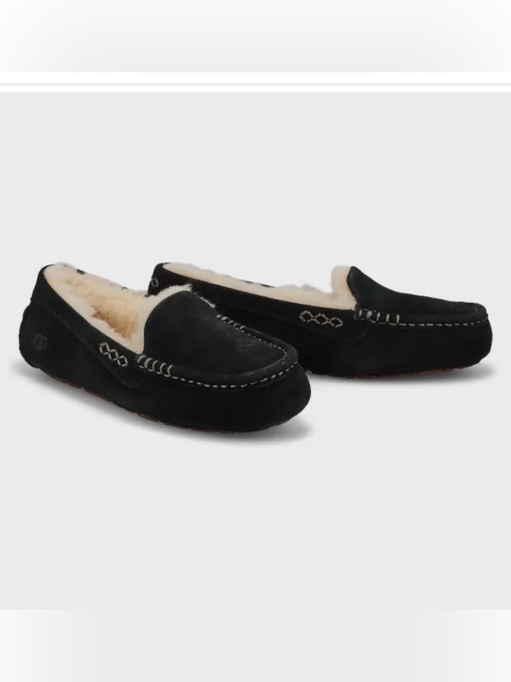 Women’s UGG Ansley Black Suede Moccasin Slippers with Cream Shearling